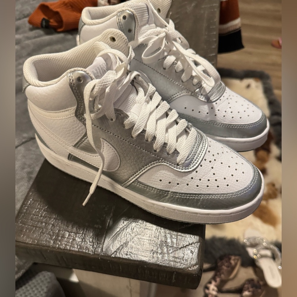 Nike White and Silver Athletic Shoes